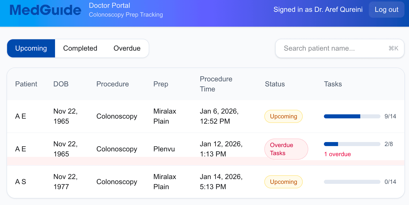 Doctor Portal - Patient List